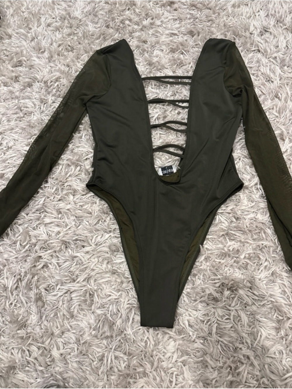 Icon Swim Olive Green Long Sleeve One Piece Swimsuit Size L